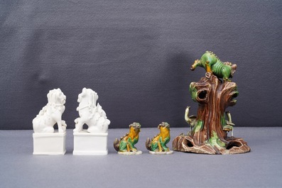 A collection of Chinese verte biscuit and blanc de Chine models of Buddhist lions, Kangxi